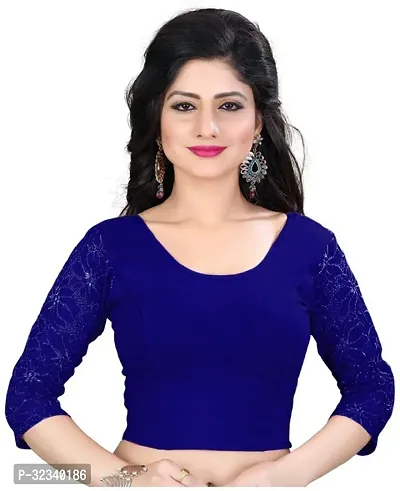 Elegant Blue Cotton Blend Solid Stitched Blouse For Women