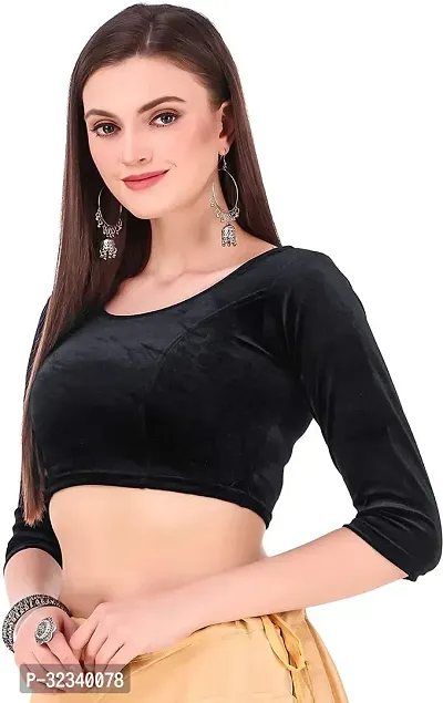 Elegant Black Velvet Solid Stitched Blouse For Women