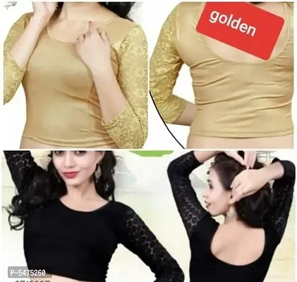 Combo Pack Of 2 (Golden And Black)  Cotton Spandex Readymade Stretchable Blouses-thumb0