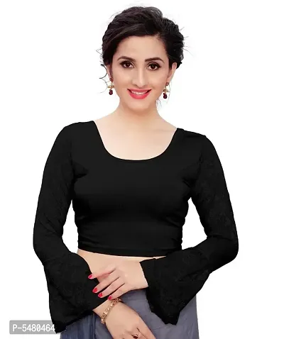 Black Cotton Spandex Solid Blouses For Women-thumb0