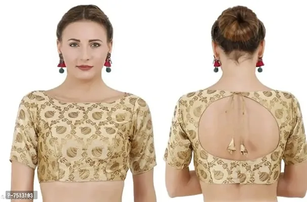 Womens Readymade Round neck Brocade Blouse (Size - Bust - 38 (Alterable from 34 to 40)-thumb0