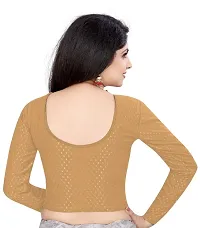 Smart Lady Round Neck Dobby Cotton Lycra Stretchable Full Hand Sleeve Readymade Saree Blouse for Women-thumb2