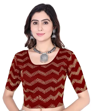 Smart Lady Round Neck Readymade Stretchable Sequence Blouse