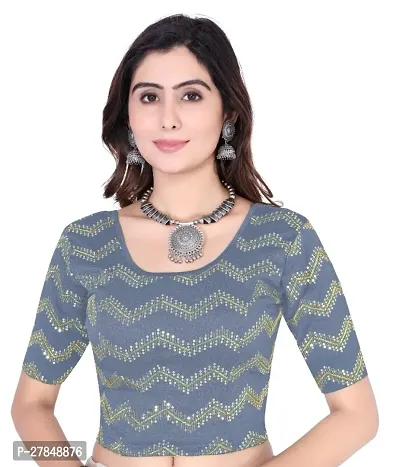 Smart Lady Round Neck Readymade Stretchable Sequence Blouse-thumb0
