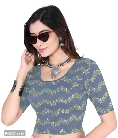 Smart Lady Round Neck Readymade Stretchable Sequence Blouse-thumb4