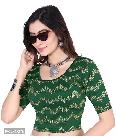 Smart Lady Round Neck Readymade Stretchable Sequence Blouse-thumb3
