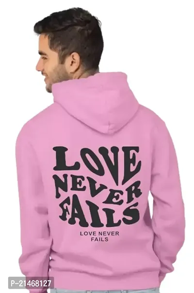 Men Full Sleeve Love Never Fail Printed Hooded Sweatshirt (Pink)-thumb2