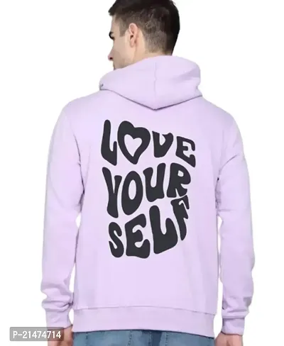 Men Full Sleeve Love Your Self Printed Hooded Sweatshirt (Purple)-thumb2