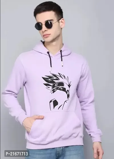 Men Full Sleeve KAKASHI Printed Hooded Sweatshirt (Purple)-thumb0