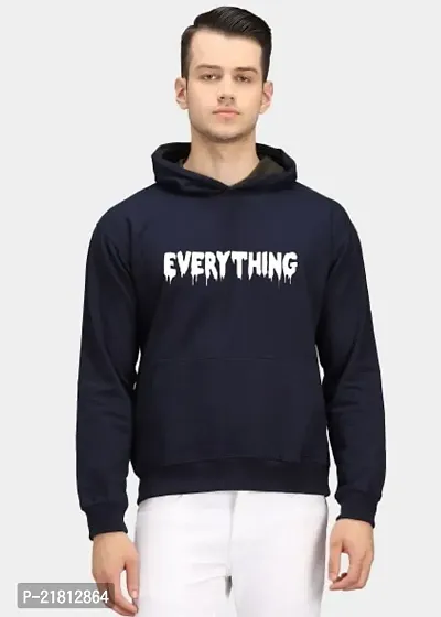 Men Full Sleeve EVERYTHING Printed Hooded Sweatshirt (Blue)