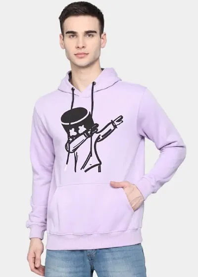 Men Full Sleeve MARSHMLW Hooded Sweatshirt (Purple)