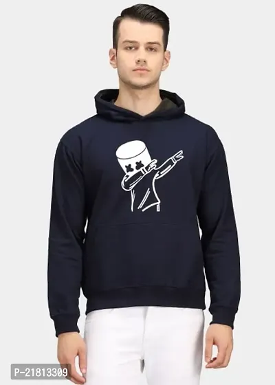 Men Full Sleeve MARSHMLW Printed Hooded Sweatshirt (Blue)-thumb0