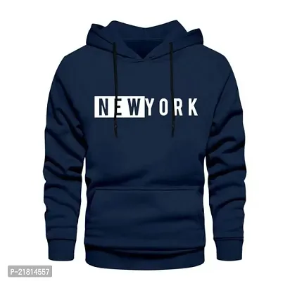 Men Full Sleeve NEW YORK Printed Hooded Sweatshirt (Blue)-thumb0