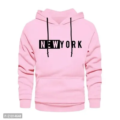 Men Full Sleeve NEW YORK Printed Hooded Sweatshirt (Pink)