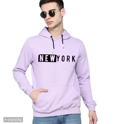 Men Full Sleeve NEW YORK Printed Hooded Sweatshirt (Purple)
