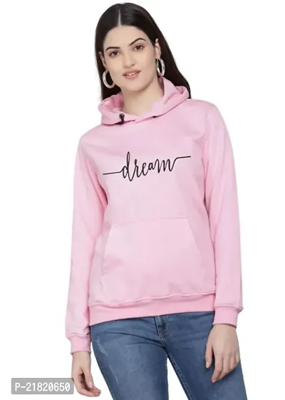 Women Full Sleeve DREAM Printed Hooded Sweatshirt (Pink)-thumb0