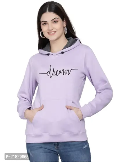 Women Full Sleeve DREAM Printed Hooded Sweatshirt (Purple)