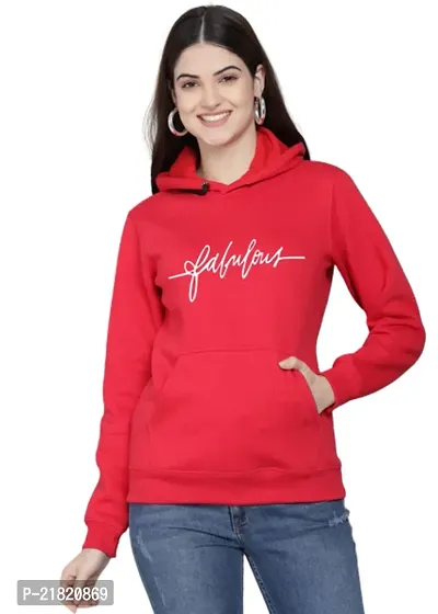 Women Full Sleeve FABULOUS Printed Hooded Sweatshirt (Red)