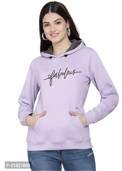 Women Full Sleeve FABULOUS Printed Hooded Sweatshirt (Purple)