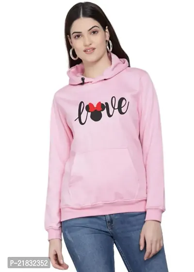 Women Full Sleeve LOVE Printed Hooded Sweatshirt (Pink)