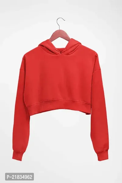 Women Plain Crop Hoodie Sweatshirt (Red)