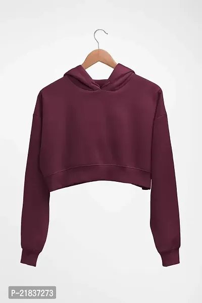 Women Plain Crop Hoodie Sweatshirt (Maroon)