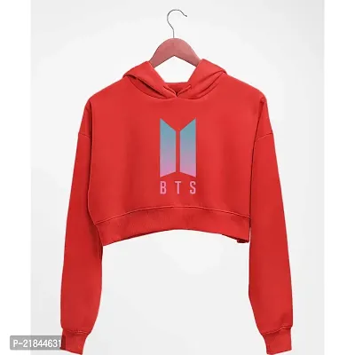 Women COLORFUL BTS Printed Crop Hoodie Sweatshirt (Red)