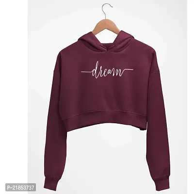 Women DREAM Printed Crop Hoodie Sweatshirt (Maroon)