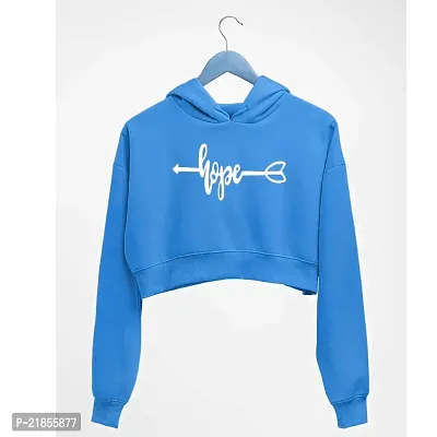 Women HOPE Printed Crop Hoodie Sweatshirt (Teal Blue)