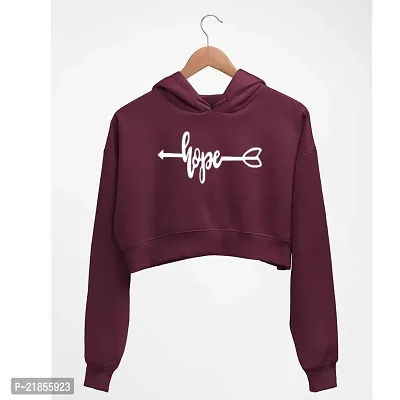 Women HOPE Printed Crop Hoodie Sweatshirt (Maroon)