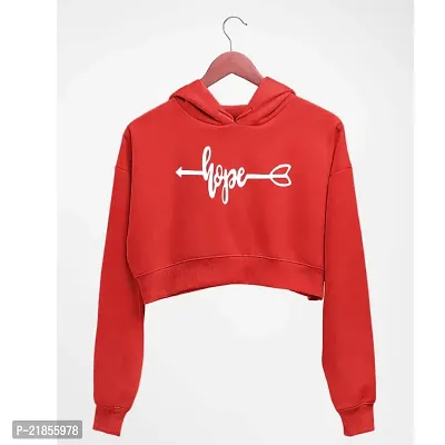Women HOPE Printed Crop Hoodie Sweatshirt (Red)