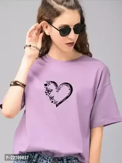 Women HEART BUTTERFLY Printed Oversize T-Shirt (Purple)-thumb0