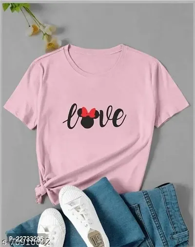 Women's LOVE Printed Regular T-Shirt (Pink)