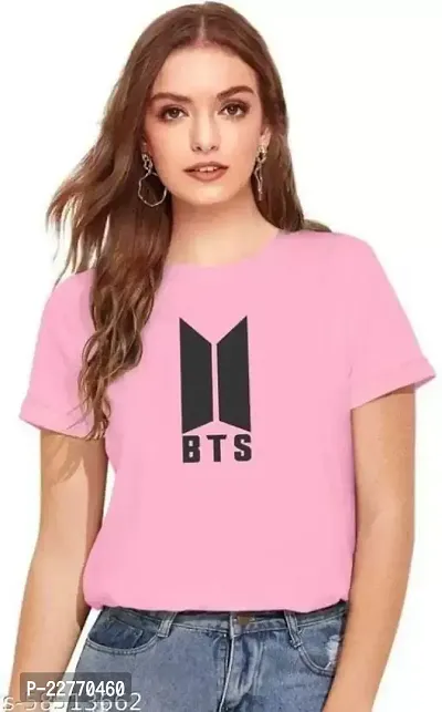 Women's BTS Printed Regular T-Shirt (Pink)