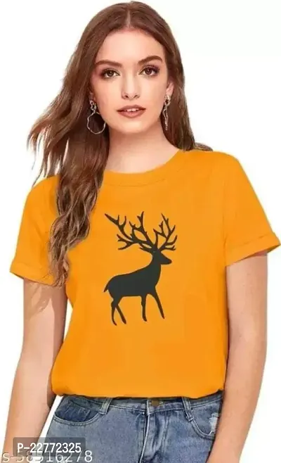 Women's DEER Printed Regular T-Shirt (Mustard)