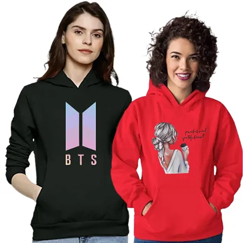 Women's Combo Full Sleeve Hooded Sweatshirt (Black Red)