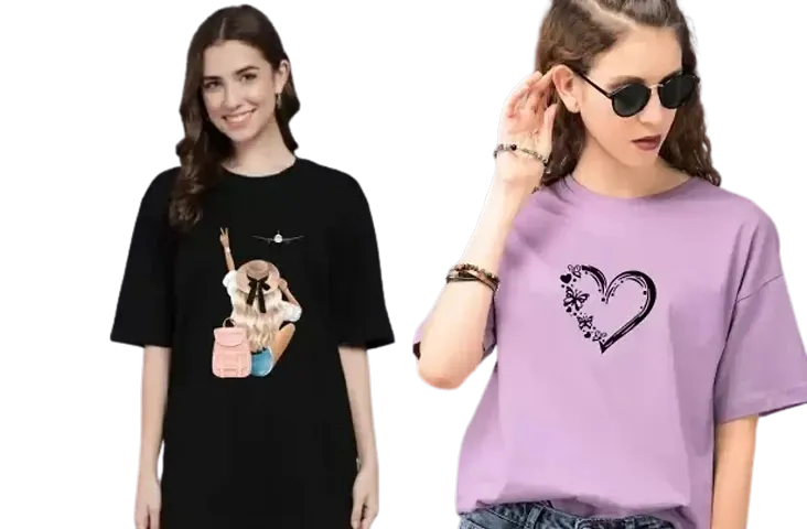 Women's Aeroplane Heart Butterfly OverSize T-shirt Combo (Purple Black)