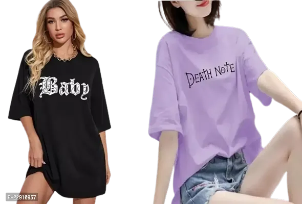 Women's Baby Death Note Printed OverSize T-shirt Combo (Purple Black)