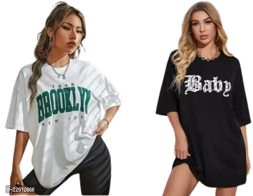 Women's Brooklyn Baby Printed OverSize T-shirt Combo (Black White)