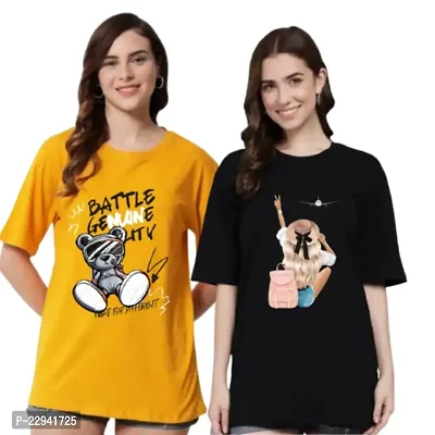 Women's Battle Aeroplane Printed OverSize T-shirt Combo (Mustard Black)