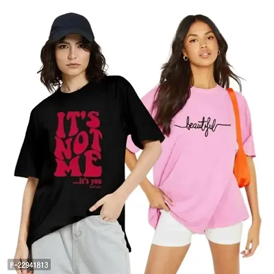 Women's It's Not Me Beautiful Printed OverSize T-shirt Combo (Black Pink)