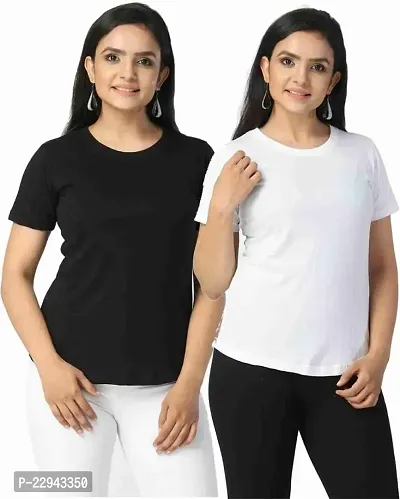 Women's Solid Regular T-shirt Combo (Black White)