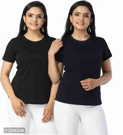 Women's Solid Regular T-shirt Combo (Black)