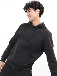 Men's Full Sleeves Solid Hooded Sweatshirt (Black)-thumb4