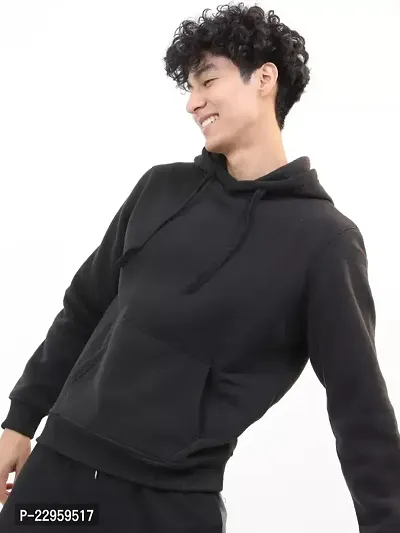 Men's Full Sleeves Solid Hooded Sweatshirt (Black)-thumb5