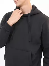 Men's Full Sleeves Solid Hooded Sweatshirt (Black)-thumb3