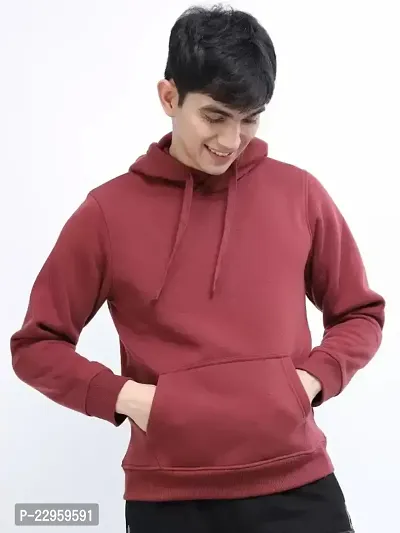 Men's Full Sleeves Solid Hooded Sweatshirt (Maroon)