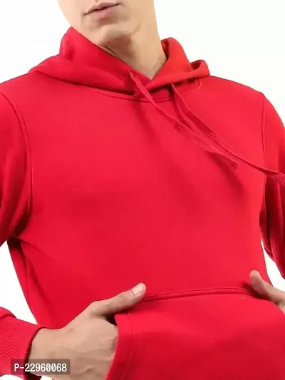 Men's Full Sleeves Solid Hooded Sweatshirt (Red)