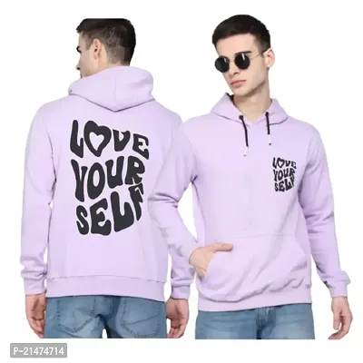 Men Full Sleeve Love Your Self Printed Hooded Sweatshirt (Purple)-thumb0