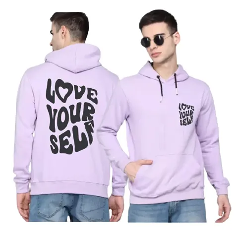 Men Full Sleeve Love Your Self Hooded Sweatshirt (Purple)